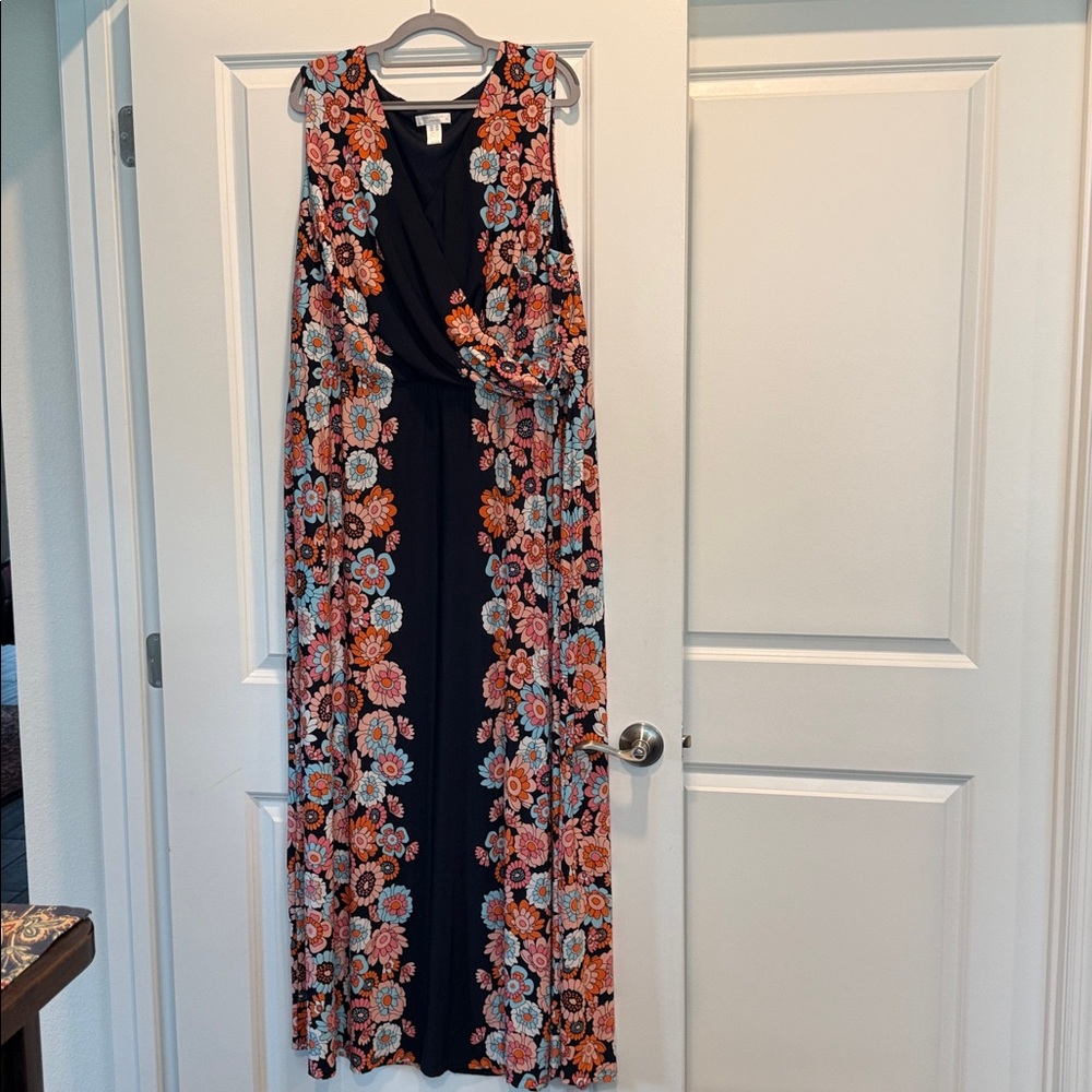 London Times Navy 3X Floral Maxi Dress